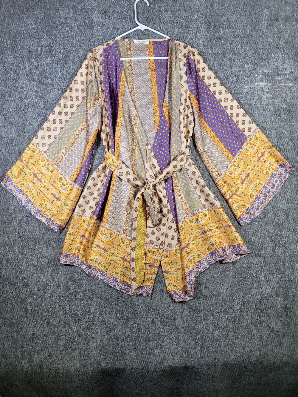 12th Tribe Gold Standard Kimono Wrap Dress Patchwork Boho Festival Size L Large